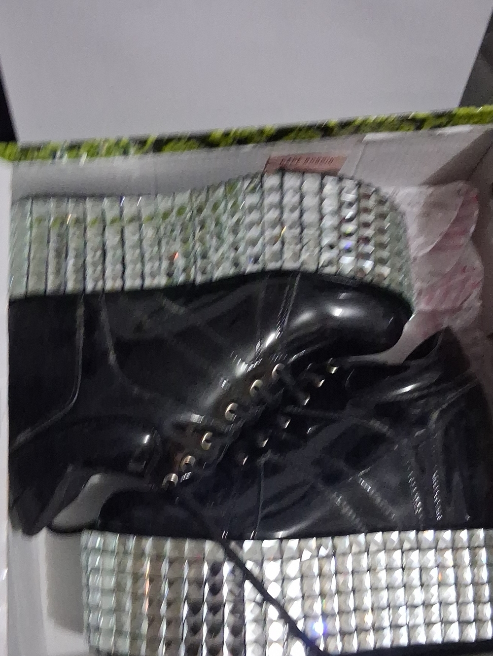 Cape Robbin Black Platform Lace-Up Shoes with Rhinestone Studded Sole